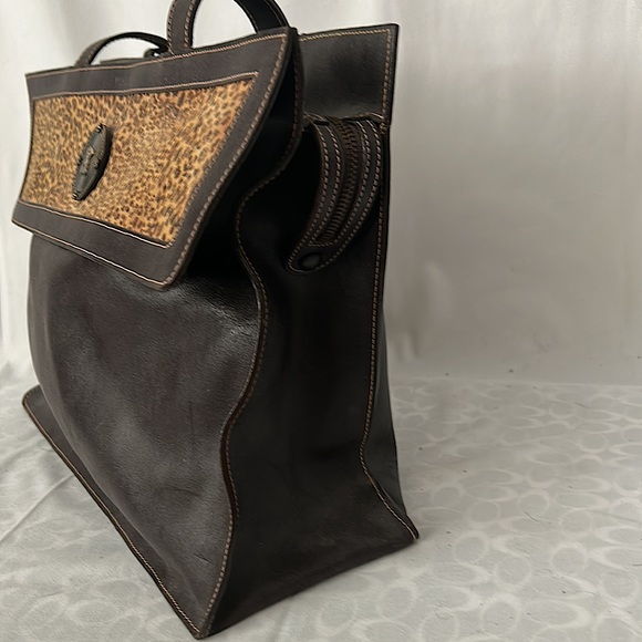 Tous Vintage Brown Cheetah Print Teddy Bear Leather Tote Purse Bag 🐆🐆 - Picture 4 of 15